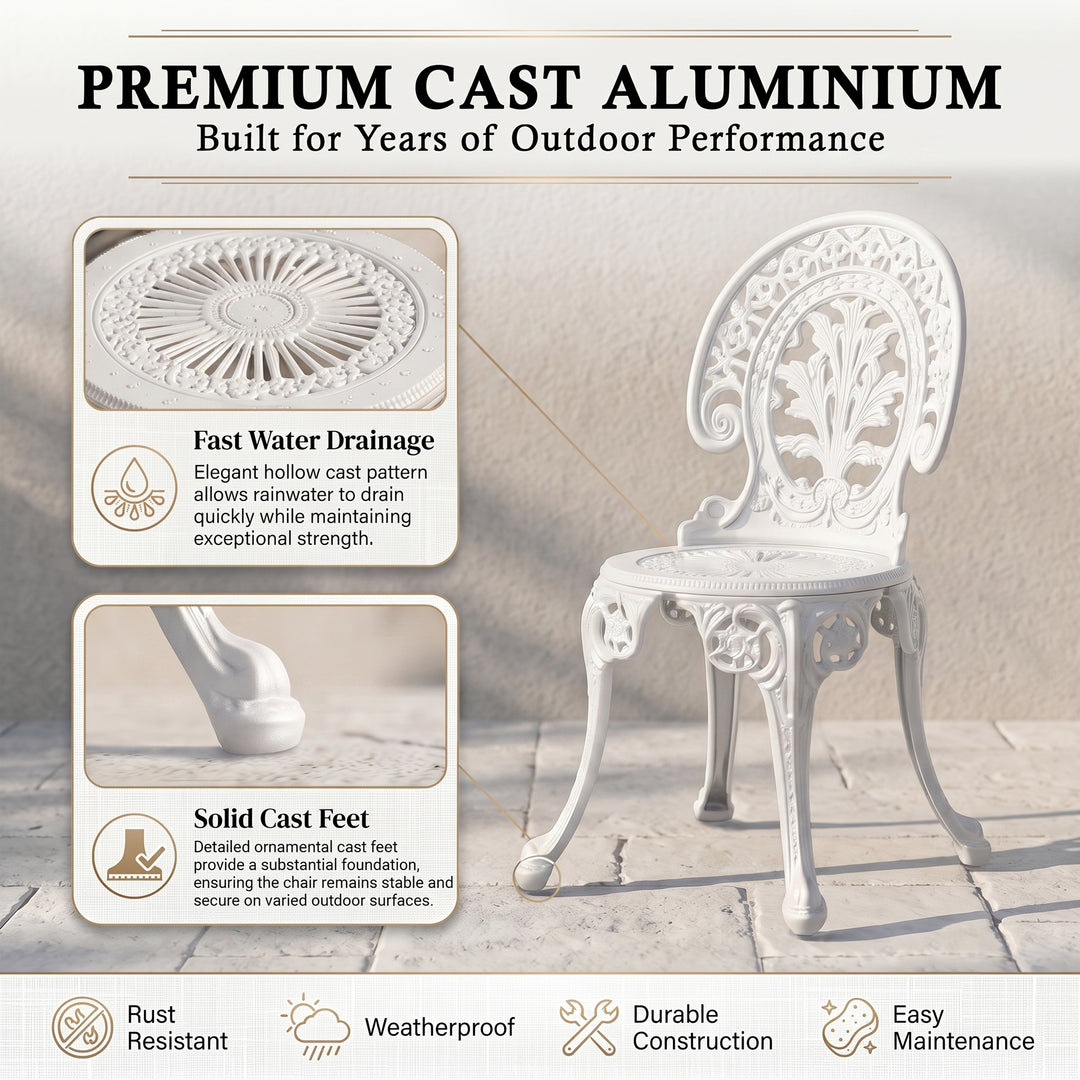 Sitopia Cast Aluminium Garden Patio Seating 4 Chair and 1 Table Set (White)