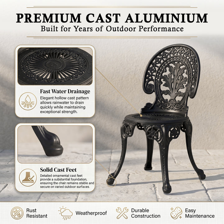 Nikola Cast Aluminium Garden Patio Seating 4 Chair and 1 Table Set (Black)