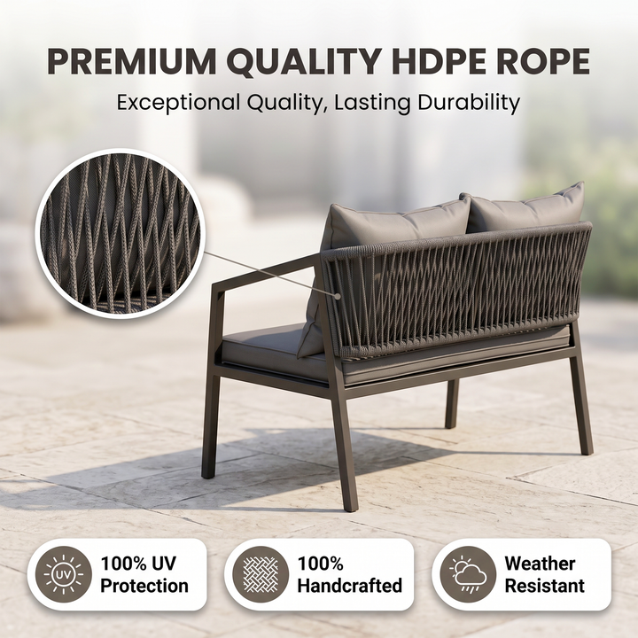 Siti Outdoor Garden Balcony Sofa Set 2 Seater , 2 Single Seater 1 Center Table Set (Black) Braided and Rope