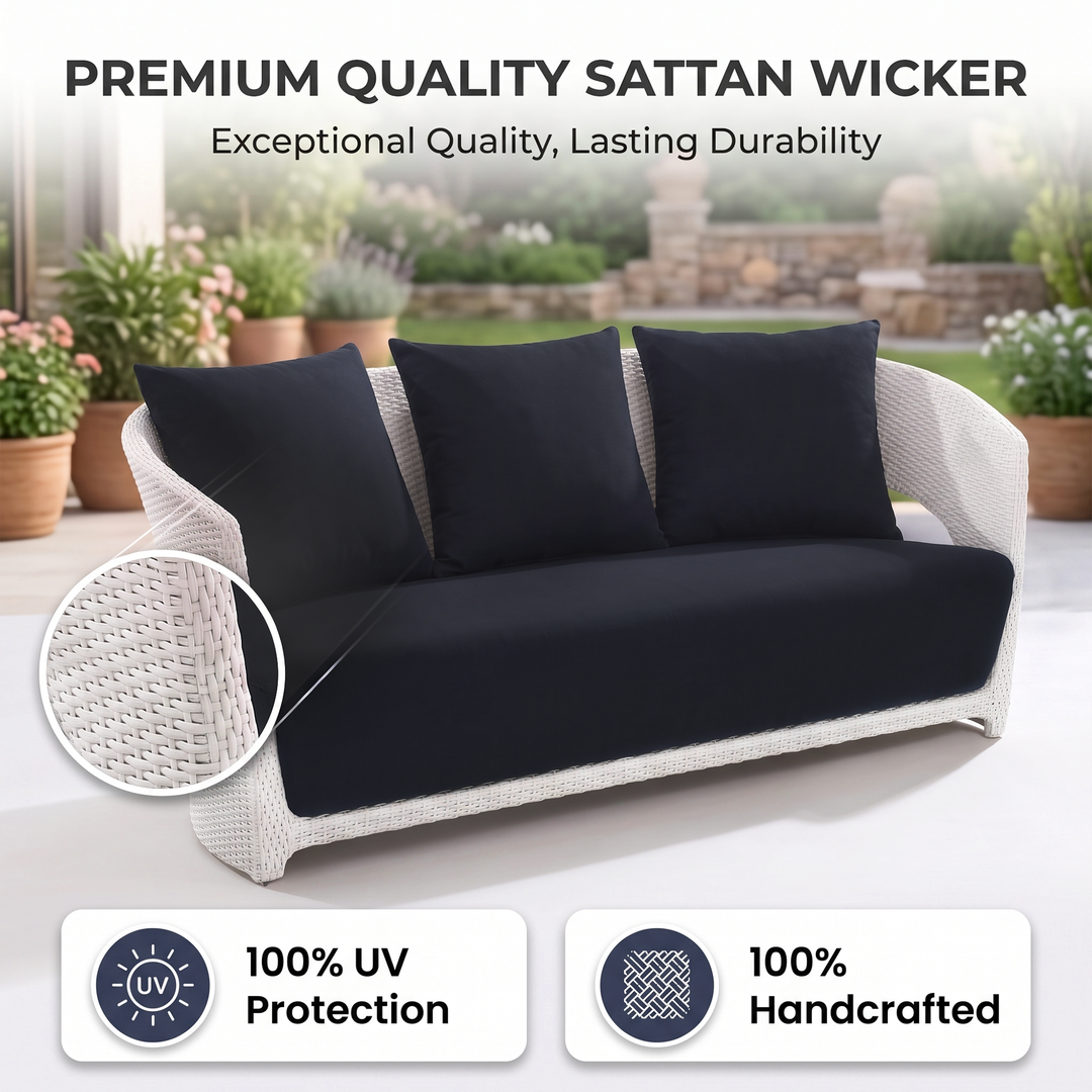 Zibra Outdoor Garden Balcony Sofa Set 2 Seater , 2  Single Seater 1 Center Table With Side Table  Set (White)