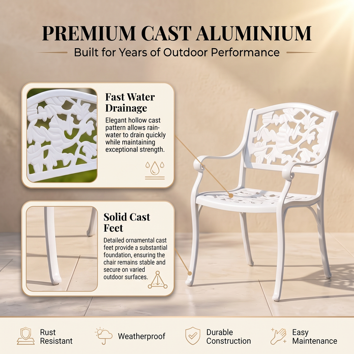 Rahel Cast Aluminium Garden Patio Seating 3 Chair and 1 Table Set