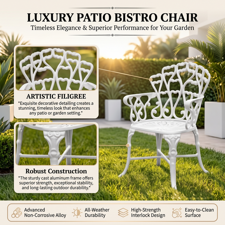 Rino Cast Aluminium Garden Patio Seating 2 Chair and 1 Table Set