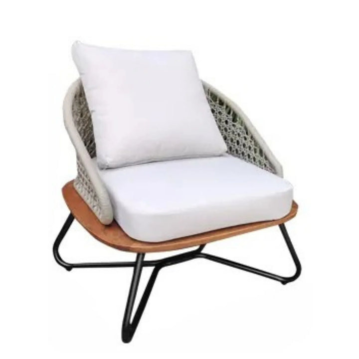 Noa Outdoor Patio Seating Set 2 Chairs and 1 Table Set (White) Braided And Rope