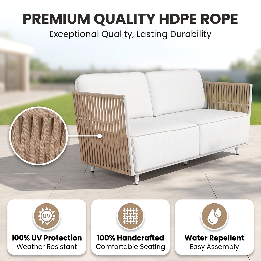 Swoop Outdoor Garden Balcony Sofa Set 2 Seater, 2 Single seater and 1 Table Set (Beige)