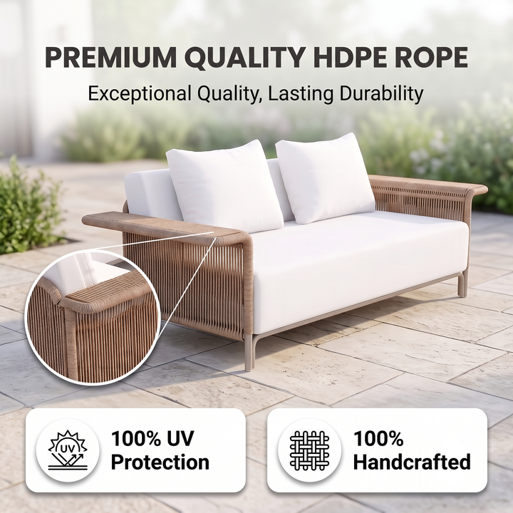 Parlak Outdoor Garden Balcony Sofa Set 2 Seater, 2 Single seater and 1 Center Table  Set (Beige) Braided & Rope