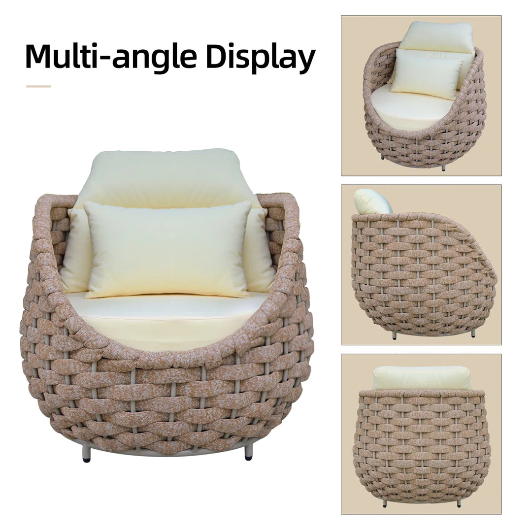 Equo Outdoor Sofa Set 2 Seater, 2 Single seater and 1 Center Table (Beige) Braided & Rope