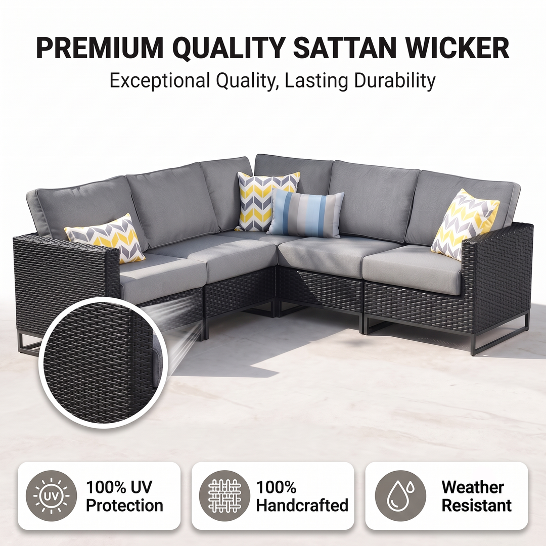 Slue Outdoor Sofa Set 5 Seater , Single seater With Ottoman and 1 Center Table Set (Black)