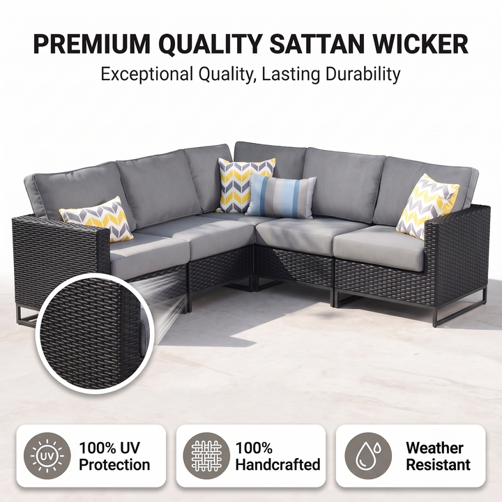 Slue Outdoor Sofa Set 5 Seater , Single seater With Ottoman and 1 Center Table Set (Black)