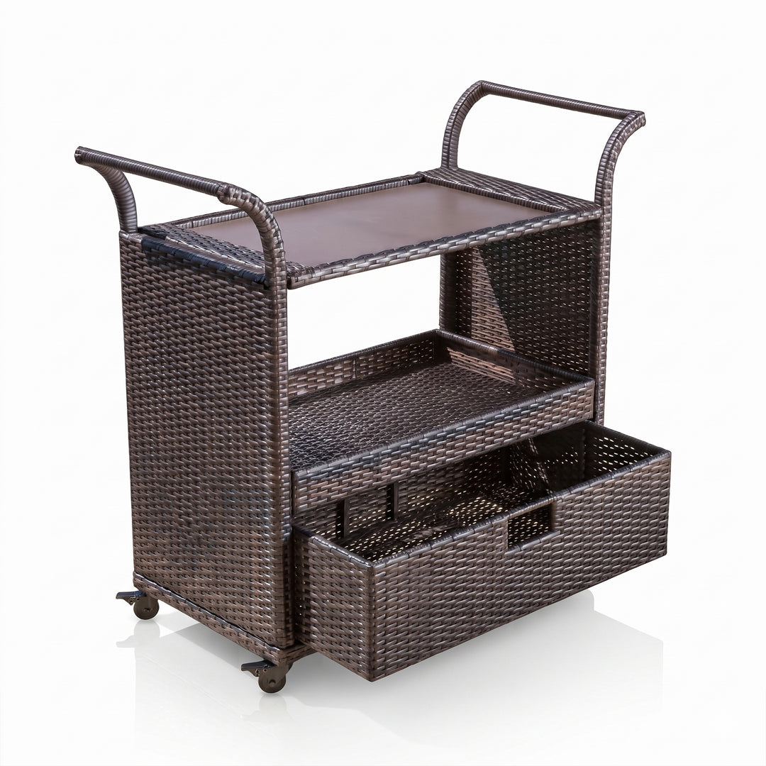 KNOX Outdoor Patio Bar Serving Cart (Dark Brown)