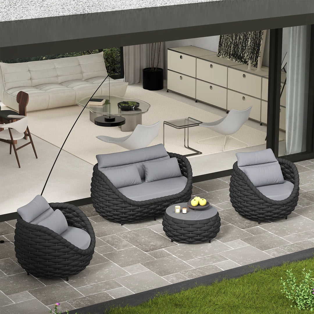 Eiva Outdoor Sofa Set 2 Seater, 2 Single seater and 1 Center Table (Light Grey) Braided & Rope