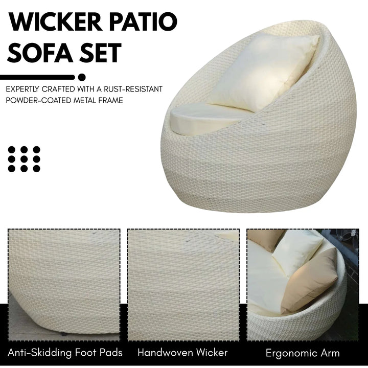 Retto Outdoor Sofa Set 2 Seater , 2 Single seater and 1 Center Table Set (White)