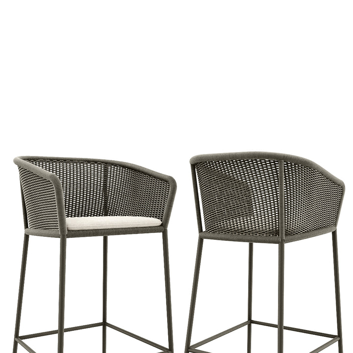 Cerci Outdoor Patio Bar Chair 2 Chairs For Balcony Braided & Rope (Grey)