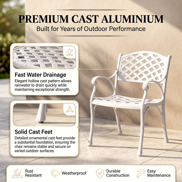 Lucio Cast Aluminium Garden Patio Seating 4 Chair and 1 Table Set