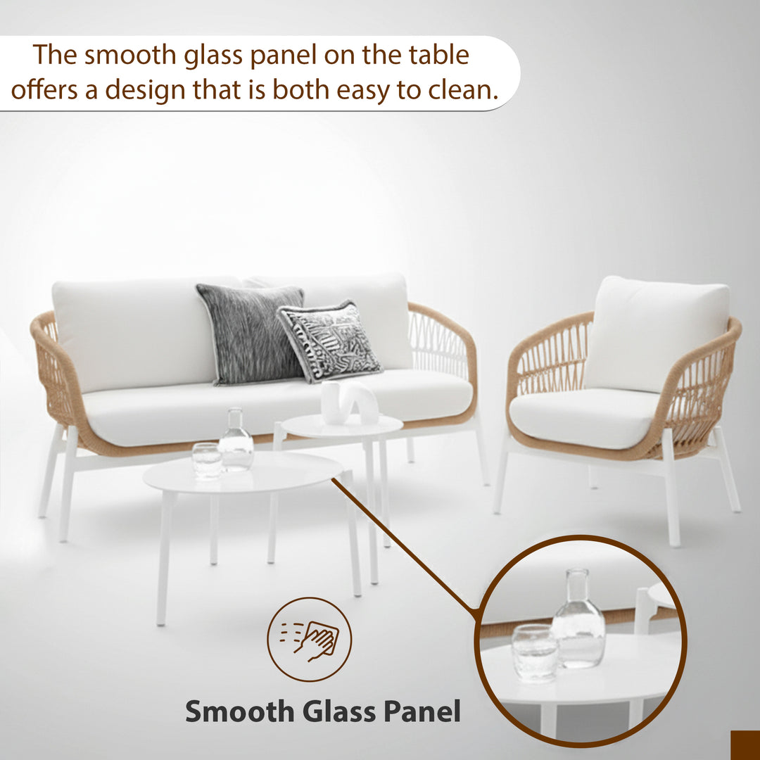 Seibi Outdoor Garden Balcony Sofa Set 2 Seater , 2 Single Seater 2 Center Table Set Braided and Rope