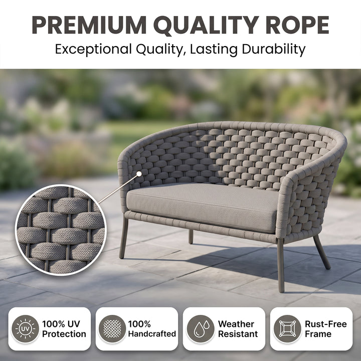 Aero Outdoor Garden Balcony Sofa Set 2 Seater , 2 Single Seater 1 Center Table Set (Grey) Braided and Rope