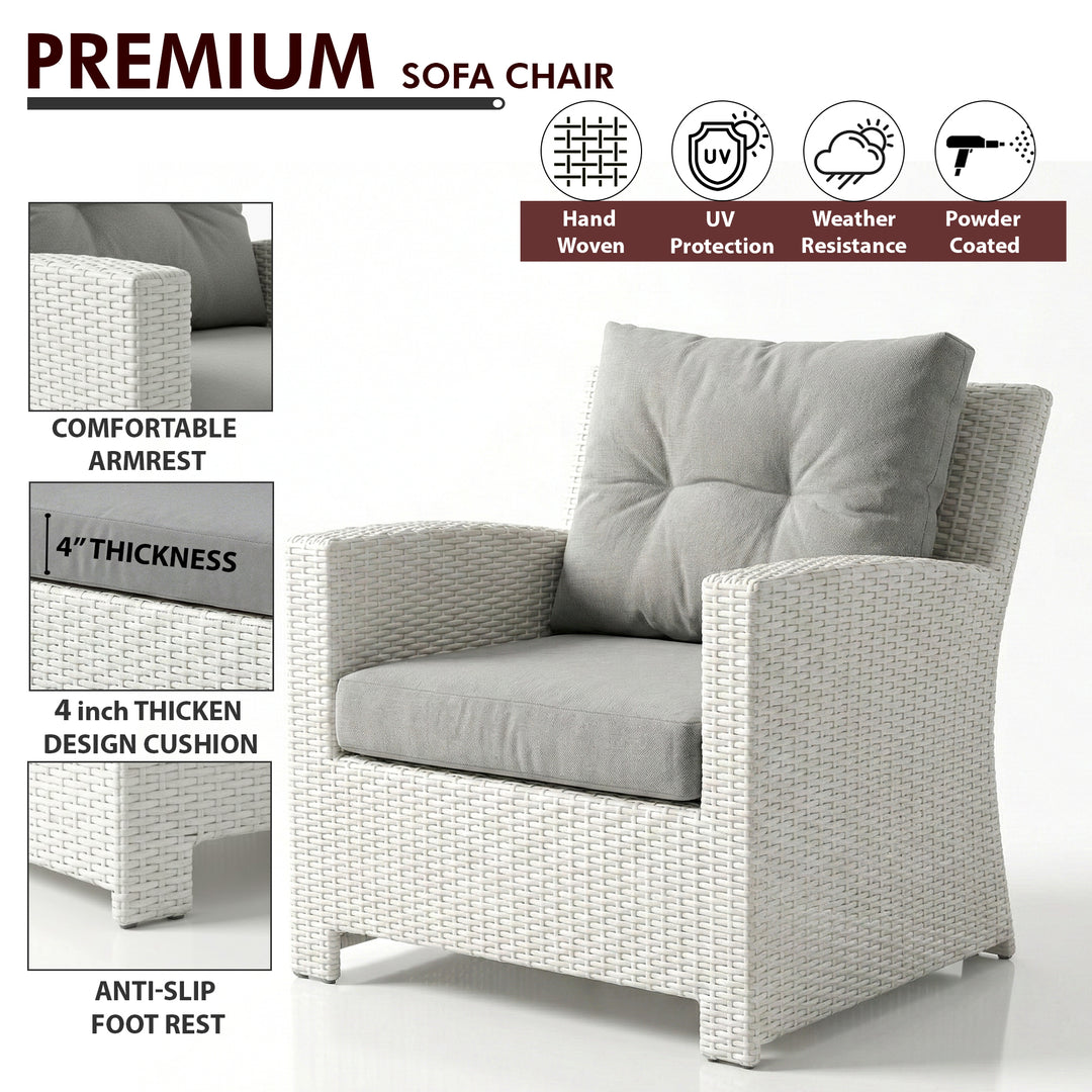 Adara Outdoor Sofa Set 2 Seater, 2 Single seater and 1 Center Table (White)