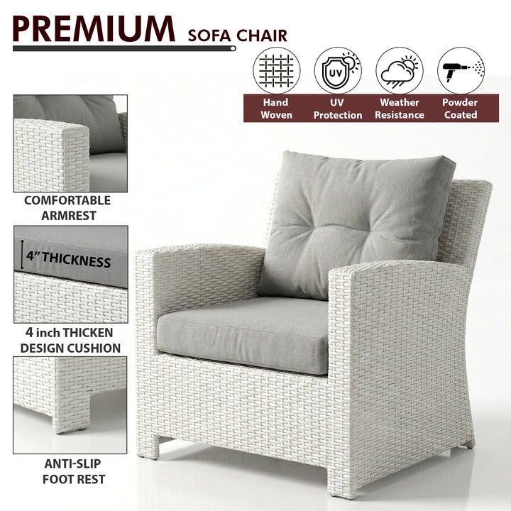 Adara Outdoor Sofa Set 2 Seater, 2 Single seater and 1 Center Table (White)