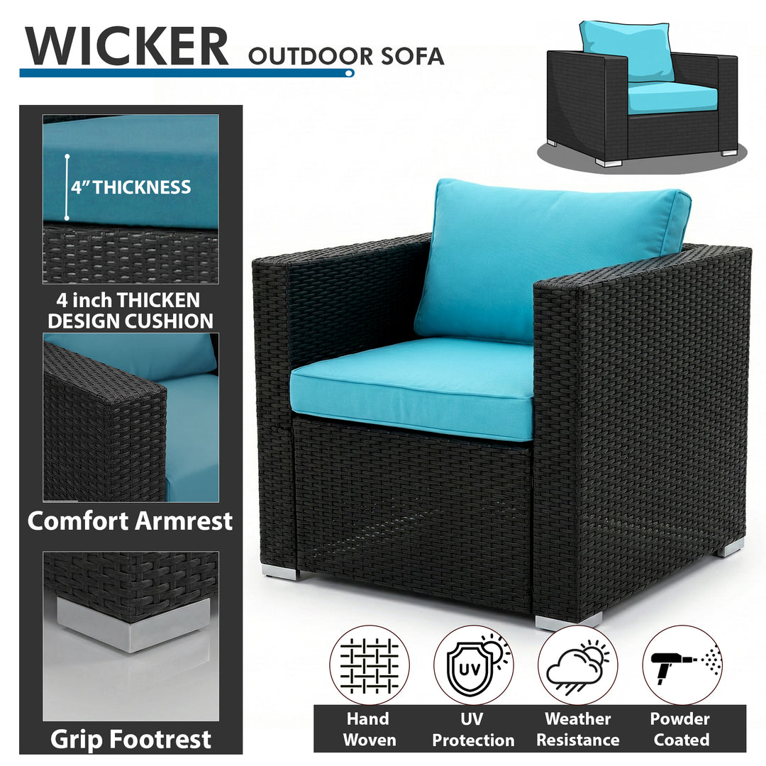 Elesta Outdoor Garden Balcony Sofa Set  4 Seater, 2 Single Seater with 2 ottoman and 1 Center Table Set (Black)