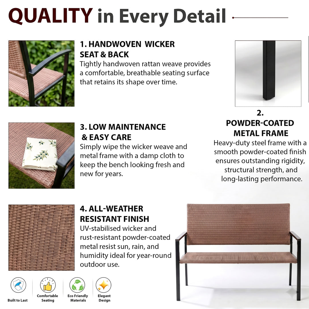 Gemma Wicker 2 Seater Garden Bench for Outdoor Park - (Honey)
