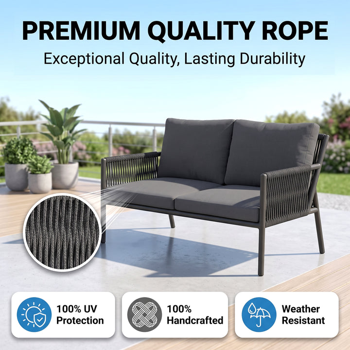 Deny Outdoor Sofa Set 2 Seater , 2 Single seater and 1 Center Table Set (Grey) Braided & Rope