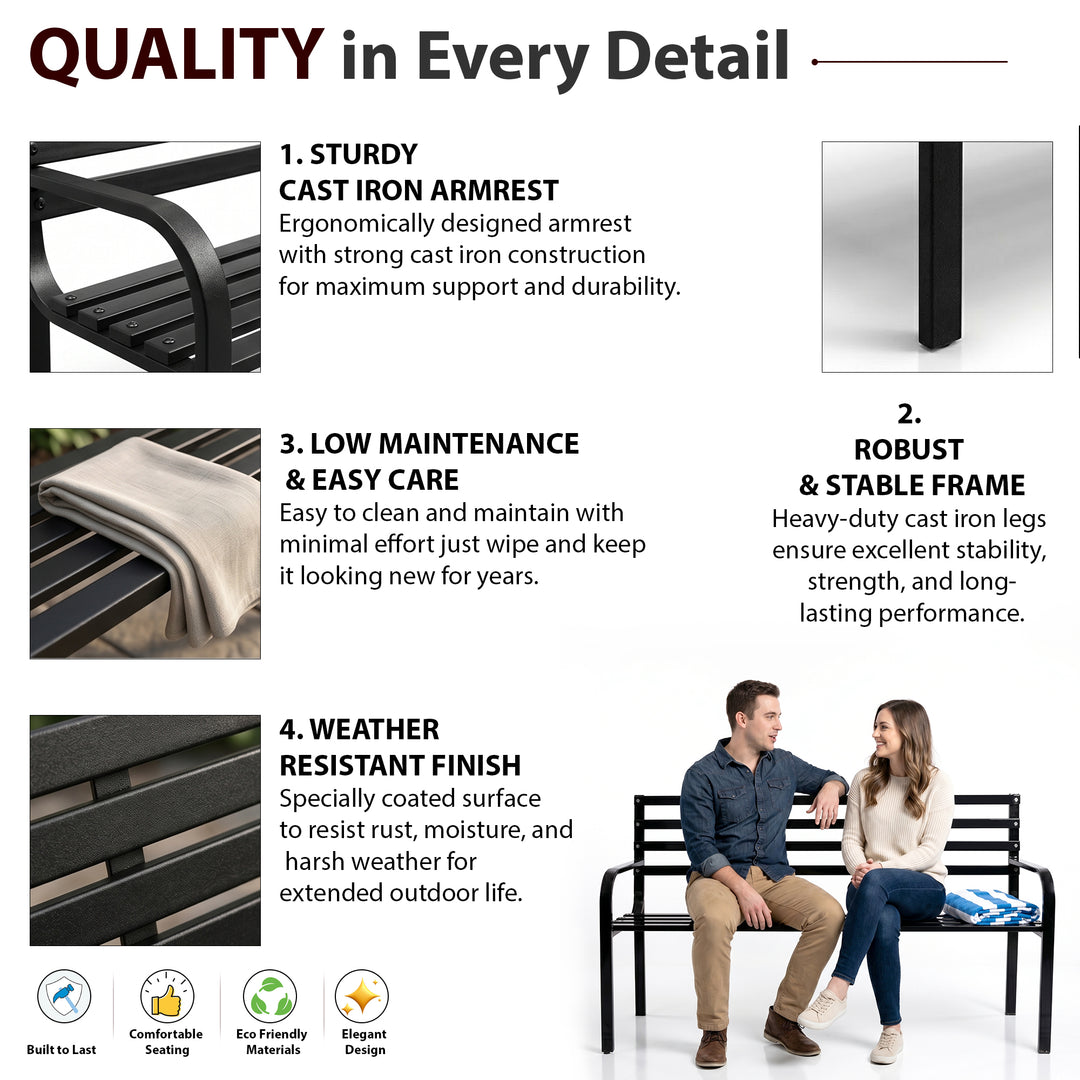 Boyle Metal 3 Seater and 1 Table Garden Bench for Outdoor Park - (Black)