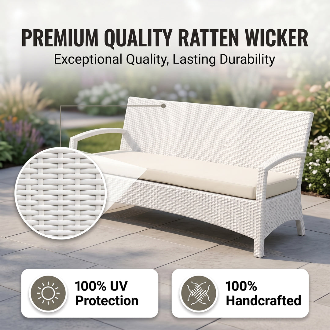 Hudson Outdoor Garden Balcony Sofa Set 3 Seater, 2 Seater With 2 Single Seater and 1 Center Table With 1 Side Table Set (White)