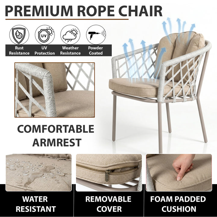 Surfer Outdoor Patio Seating Set 2 Chairs and 1 Table Set (Grey) Braided & Rope