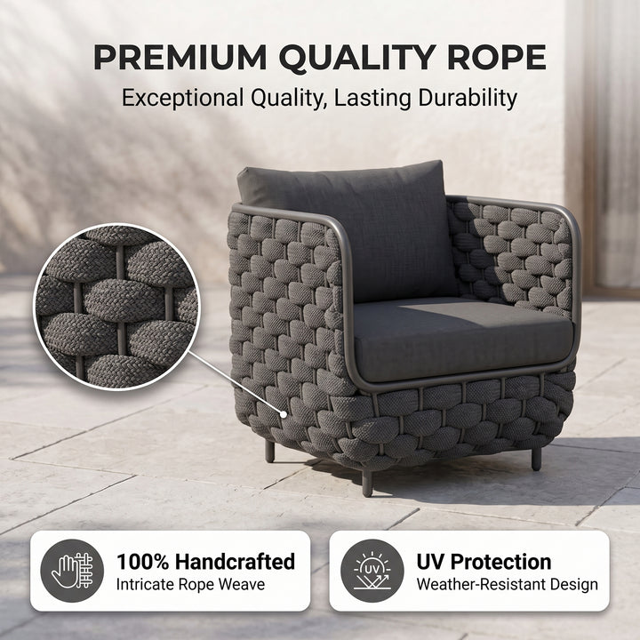 Fepel Outdoor Garden Balcony Sofa Set 2 Seater, 2 Single seater and 1 Center Table Set, Braid & Rope