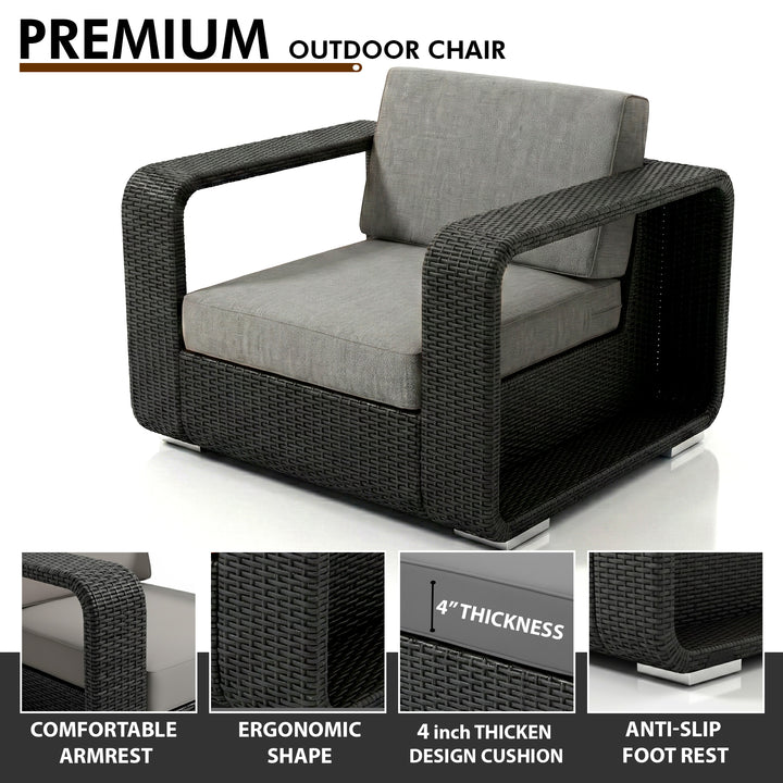 Akrivi Outdoor Sofa Set 2 Seater, 2 Single seater , 1 Center table (Black)