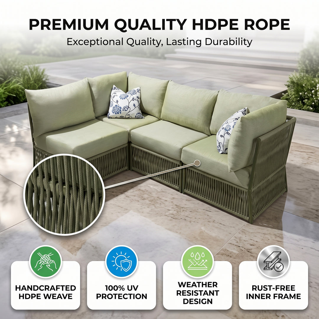 Castillo Outdoor Sofa Set 4 Seater and 1 Center Table Set Braided & Rope