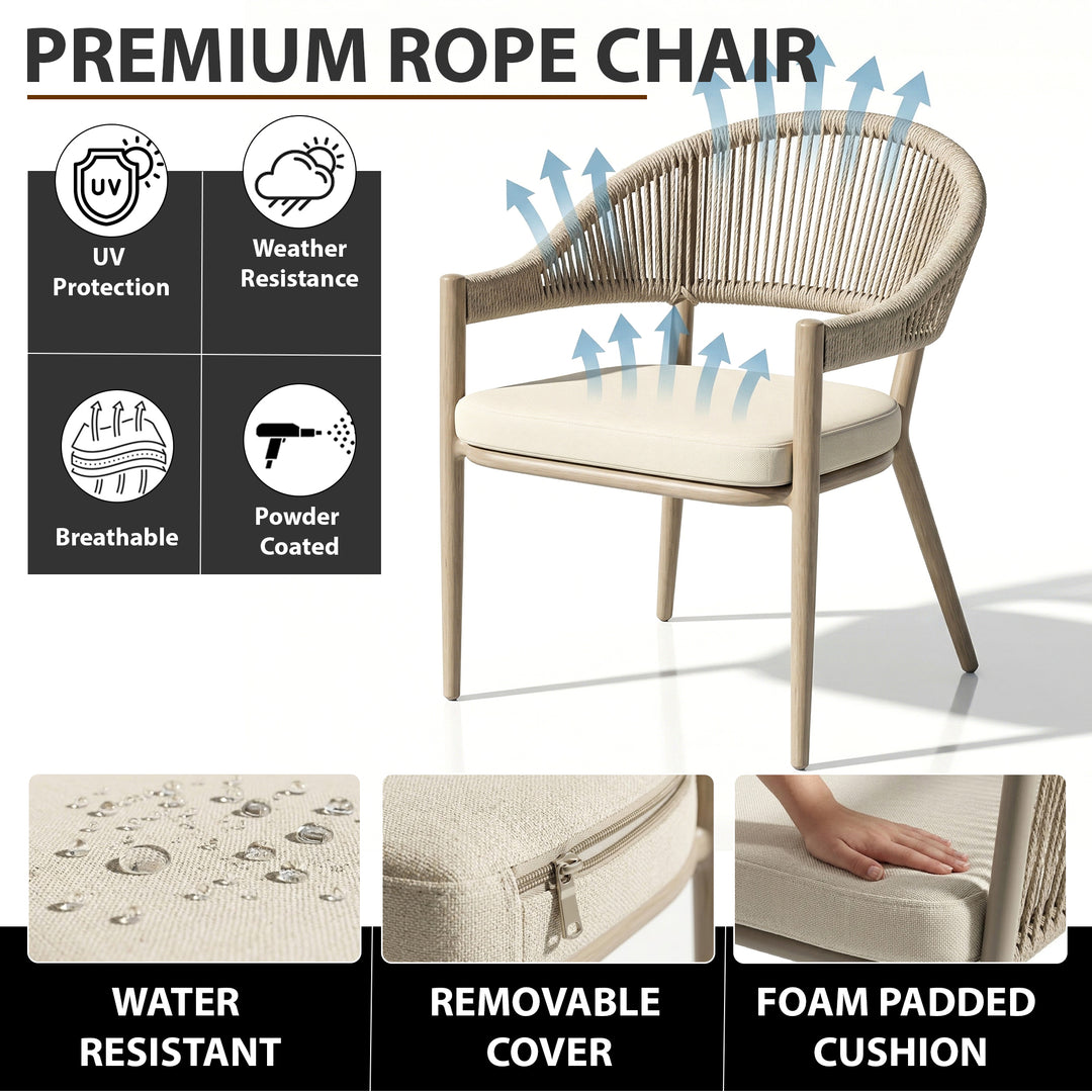Remar Outdoor Patio Seating Set 2 Chairs and 1 Table Set (Beige) Braided & Rope