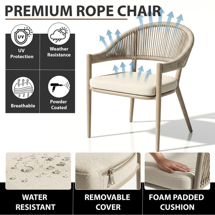 Remar Outdoor Patio Seating Set 2 Chairs and 1 Table Set (Beige) Braided & Rope