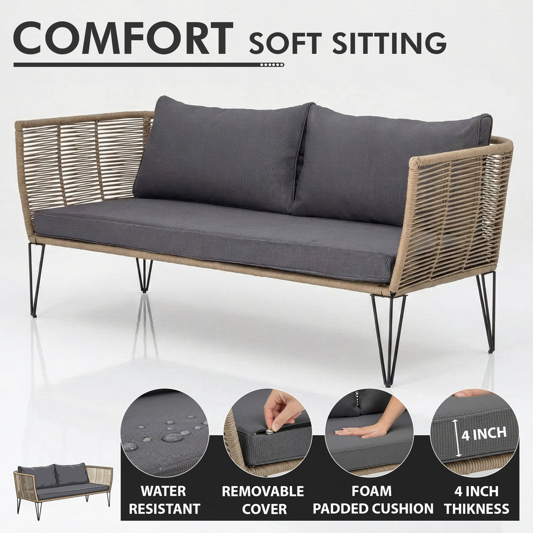Oaka Outdoor Sofa 2 Seater (Beige) Braided & Rope