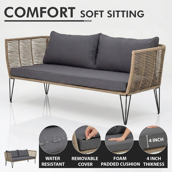 Oaka Outdoor Sofa 2 Seater (Beige) Braided & Rope