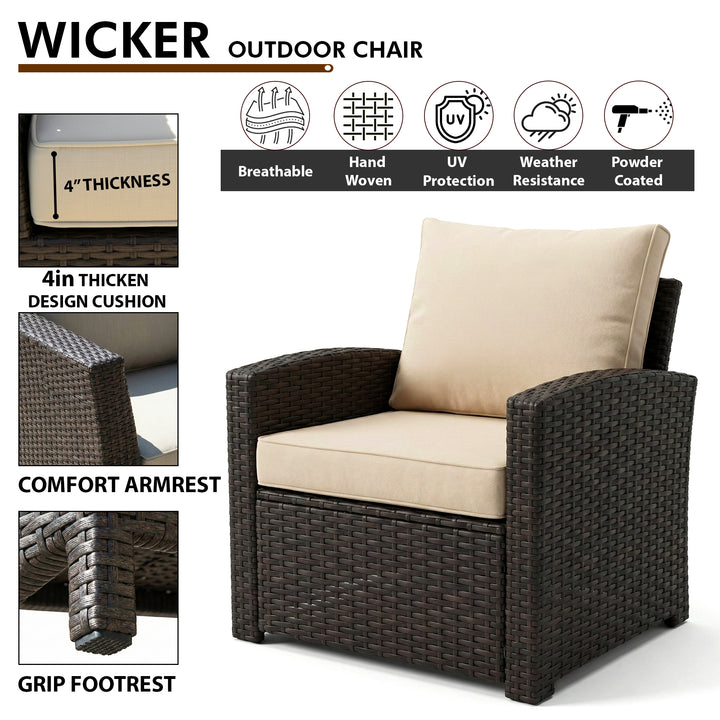 Umile Outdoor Garden Balcony Sofa Set 3 Seater, 2 Single seater, 2 Ottoman and 1 Center Table Conversation Set (Brown)