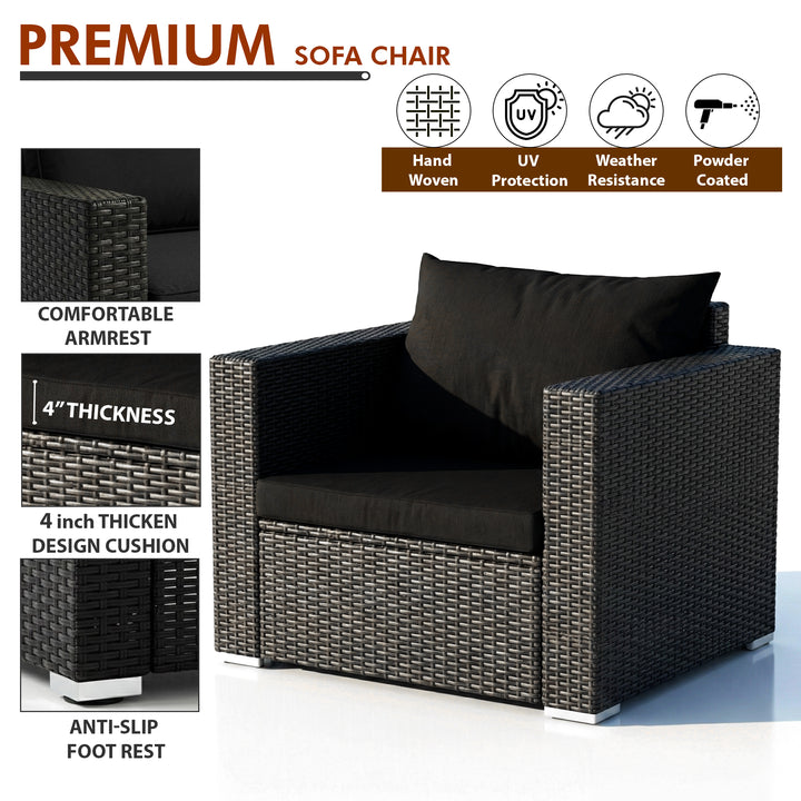 Gracia Outdoor Sofa Set 2 Seater, 2 Single seater and 1 Center Table (Black)
