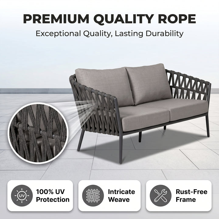 Legion Outdoor Sofa Set 2 Seater , 2 Single seater and 2 Center Table Set (Dark Grey) Braided & Rope