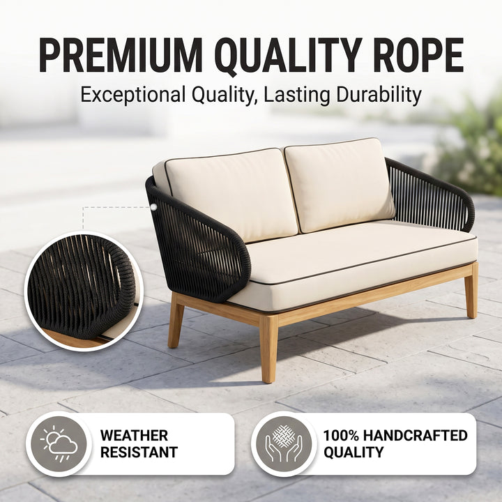 Laur Outdoor Sofa Set 2 Seater , 2 Single seater and 1 Center Table (Black + Beige) Braided & Rope