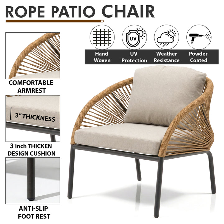 Willa Outdoor Sofa Set 2 Seater , 2 Single seater and 1 Center Table Set (Beige) Braided & Rope