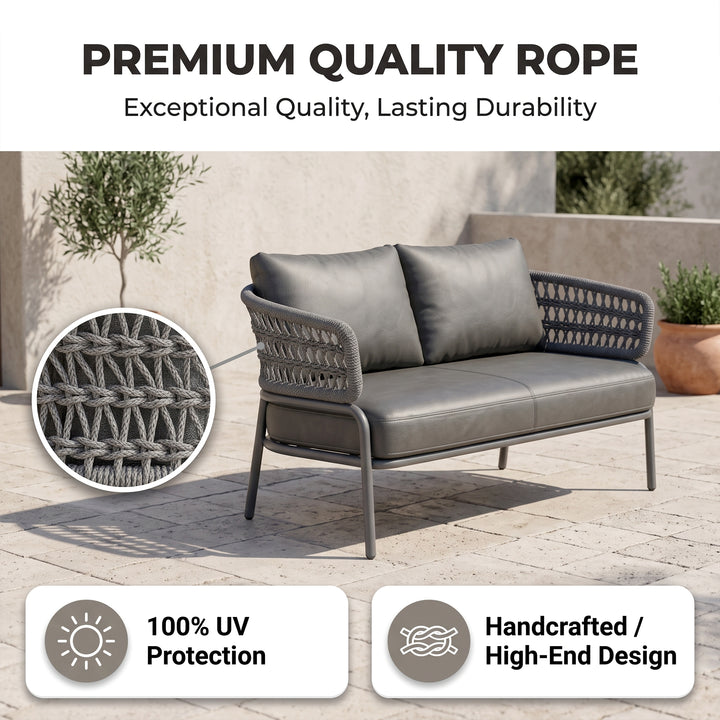 Hauwa Outdoor Garden Balcony Sofa Set 2 Seater , 2 Single Seater 1 Center Table Set Braid & Rope