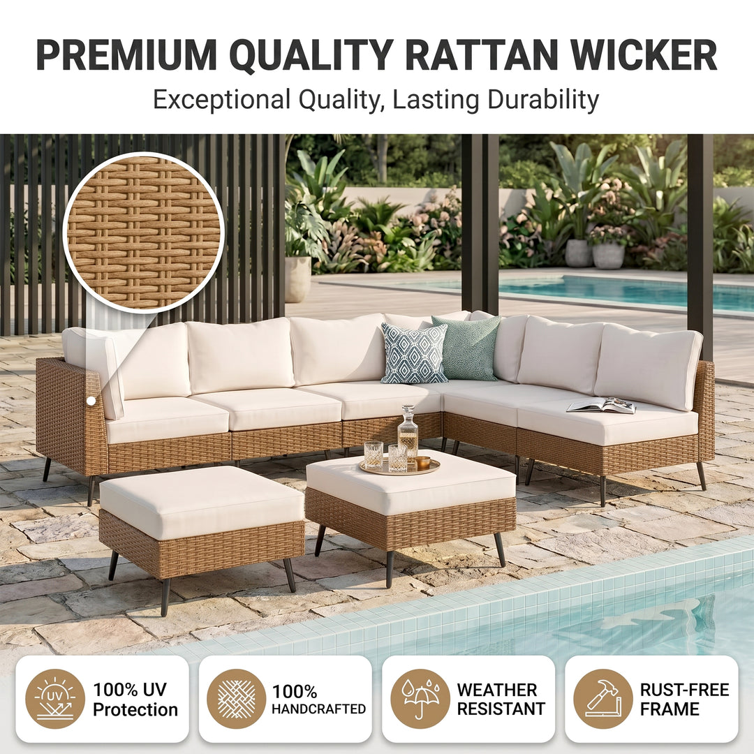 Ammar Outdoor Sofa Set 6 Seater and Single Seater with 2 Ottoman Set (Beige)