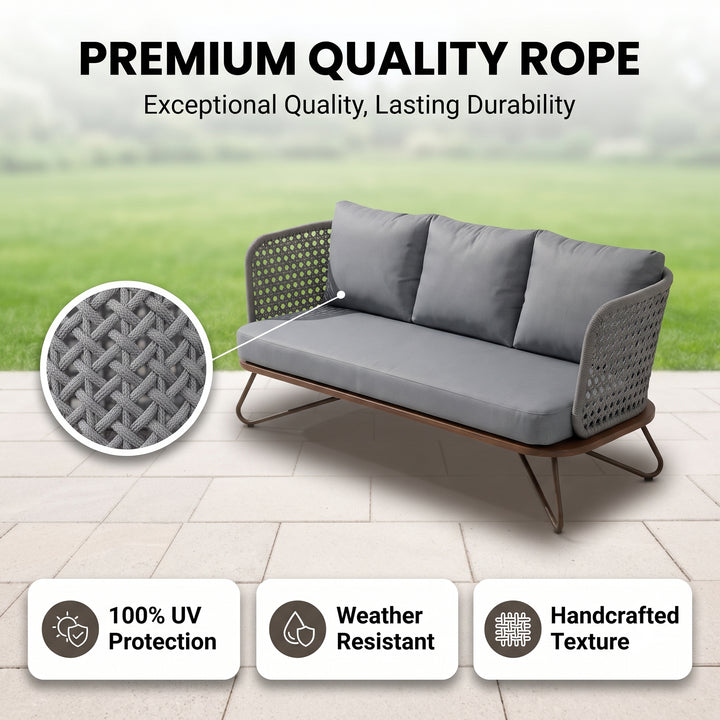 Marcela Outdoor Sofa Set 3 Seater, 2 Single seater and 1 Center Table Set (Grey) Braided & Rope