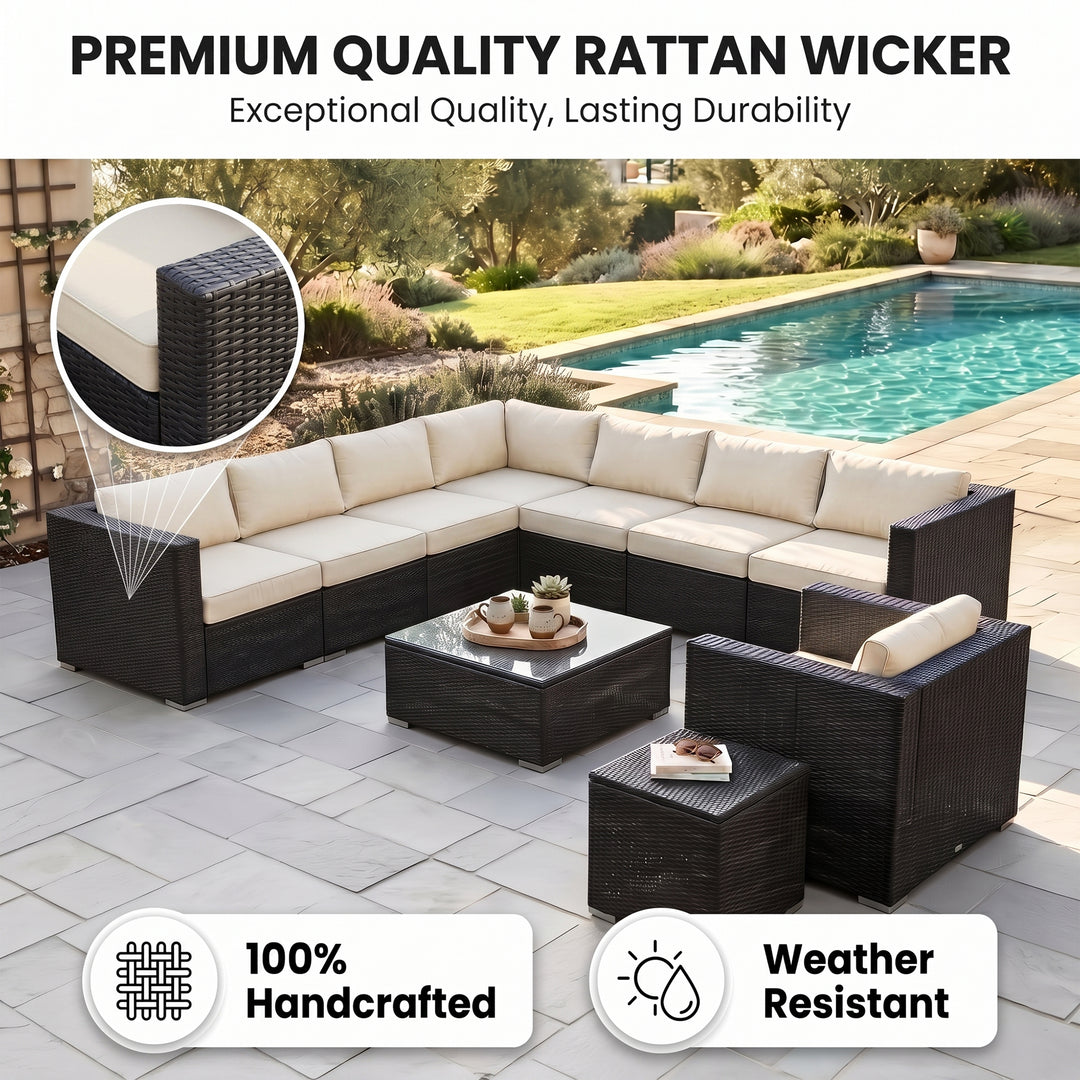 Arena Outdoor Sofa Set 7 Seater, Single seater and 1 Center Table With 1 Side Table Set (Black)