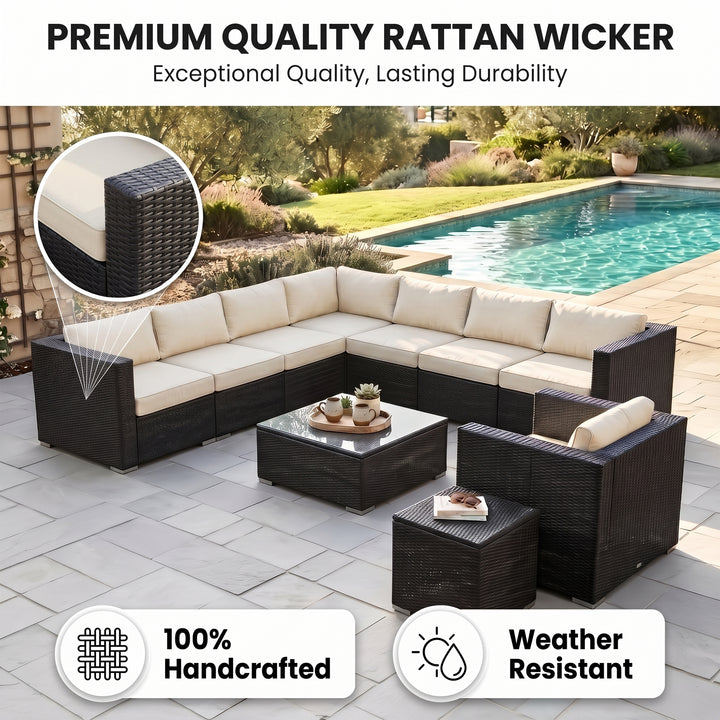 Arena Outdoor Sofa Set 7 Seater, Single seater and 1 Center Table With 1 Side Table Set (Black)