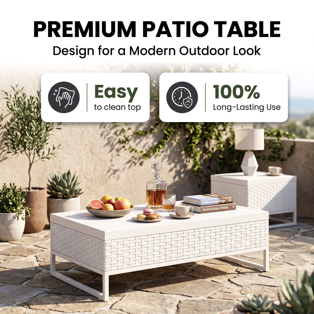 Angerona Outdoor Sofa Set 7 Seater, 2 Single seater and 1 Center Table, 1 Side Table With 2 Ottoman Set (White)