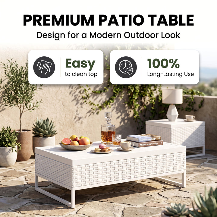 Angerona Outdoor Sofa Set 7 Seater, 2 Single seater and 1 Center Table, 1 Side Table With 2 Ottoman Set (White)