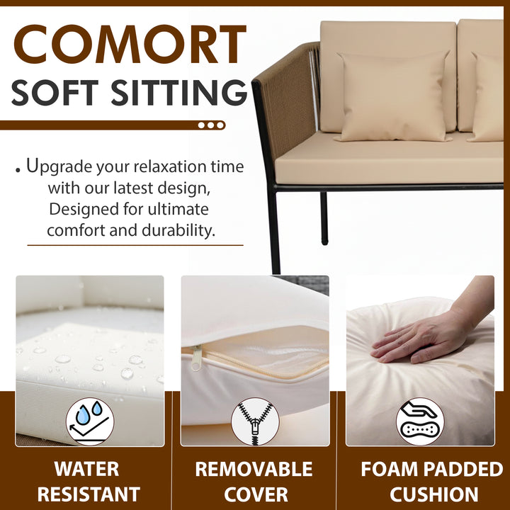 Parna Outdoor Garden Balcony Sofa Set 2 Seater , 2 Single Seater 1 Center Table Set Braided and Rope