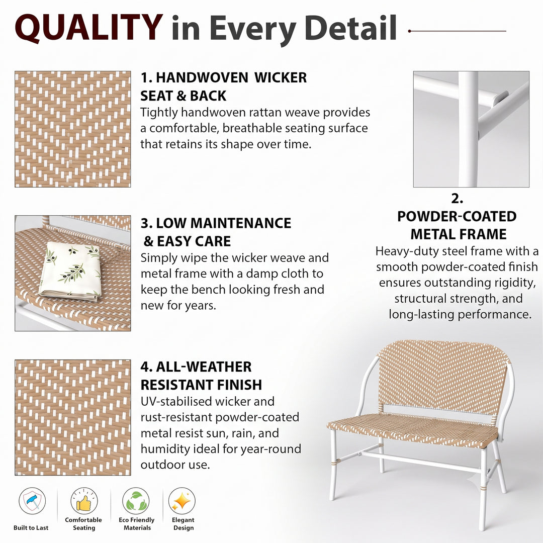 Conti Wicker 2 Seater Garden Bench for Outdoor Park