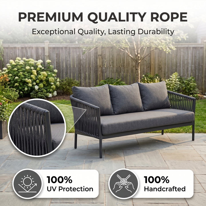 Luxo Outdoor Garden Balcony Sofa Set 3 Seater and 2 Single Seater With 1 Center Table Set, Braid & Rope