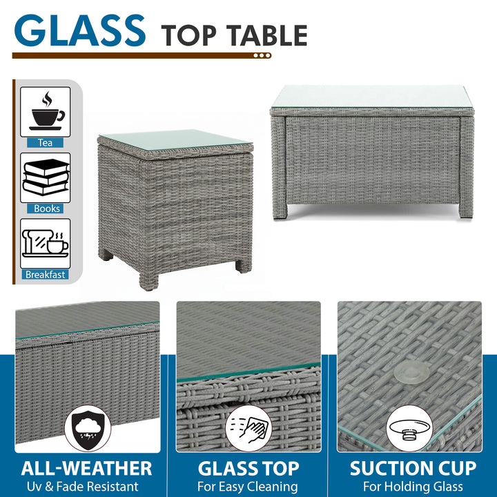 Bien Outdoor Garden Balcony Sofa Set 3 Seater, 2 Single seater, 2 Ottoman and 1 Center Table Conversation Set (Grey)